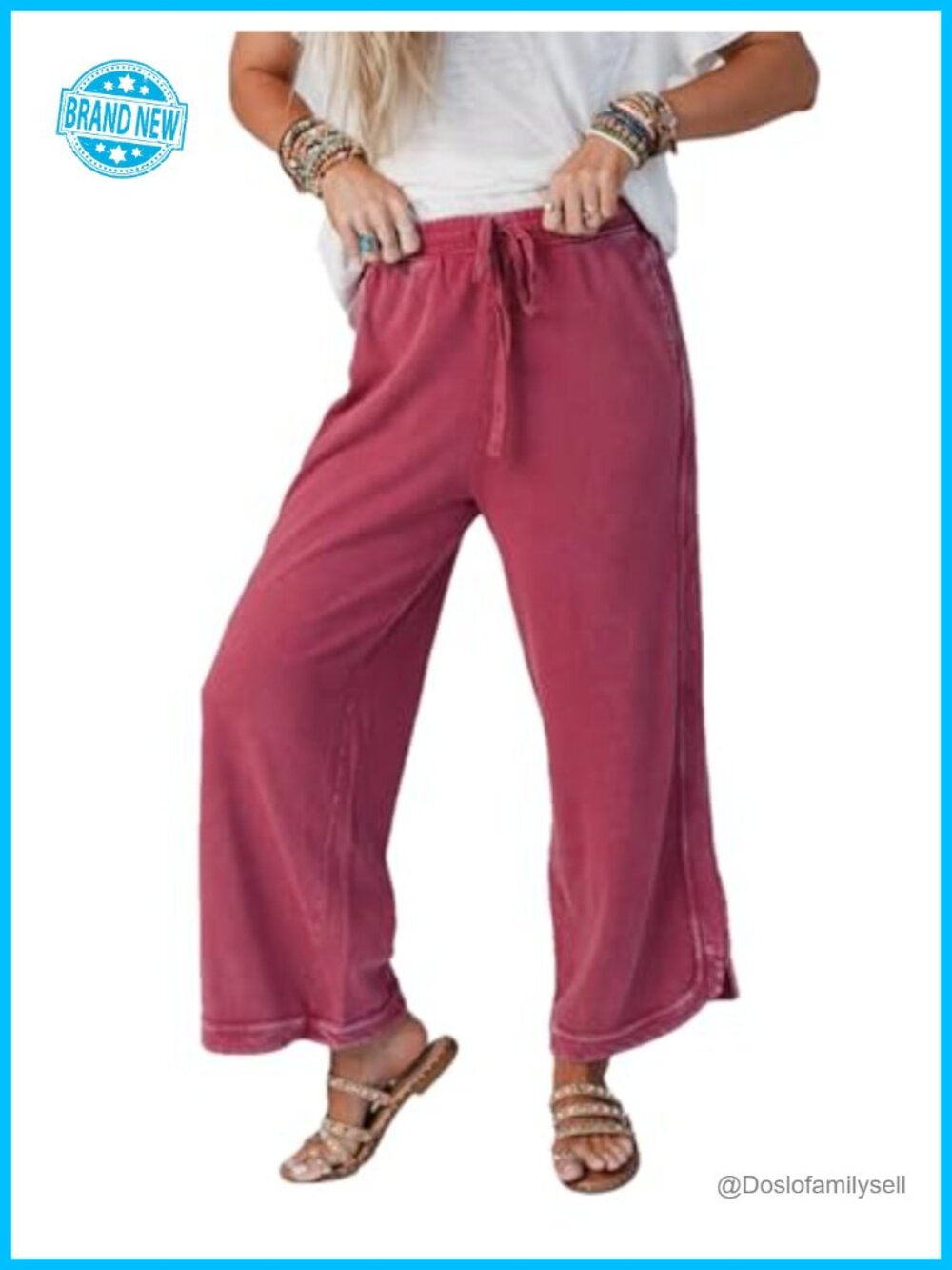 Acid Wash Wide Leg Sweatpants Drawstring High Rise